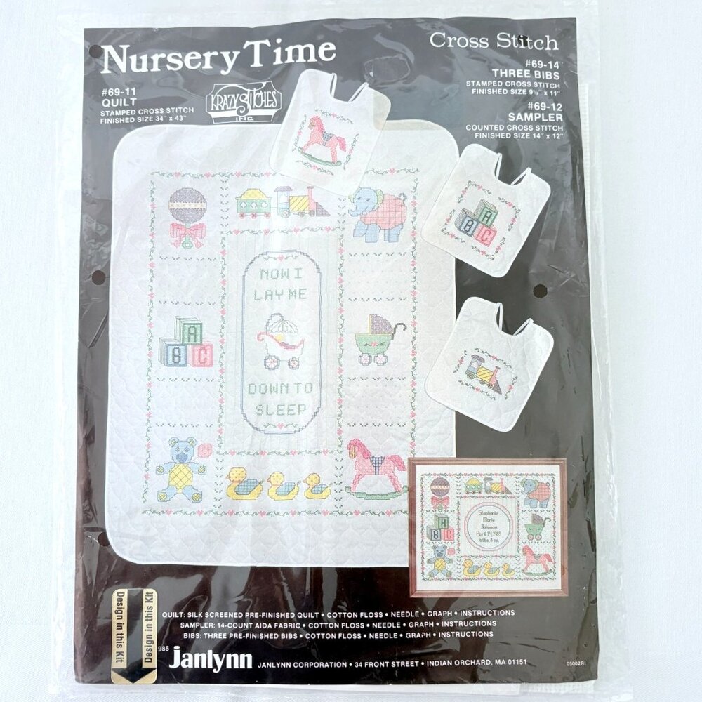 Vintage 1985 Janlynn Nursery Time Sampler Counted Cross‎ Stitch Kit #69-12
